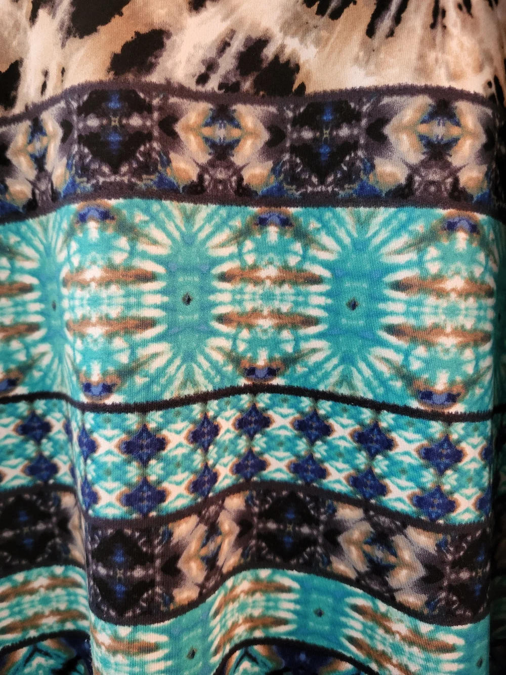 Linda Leal Turquoise & Black Patterned Hi-low Sleeveless Tank - Size S*